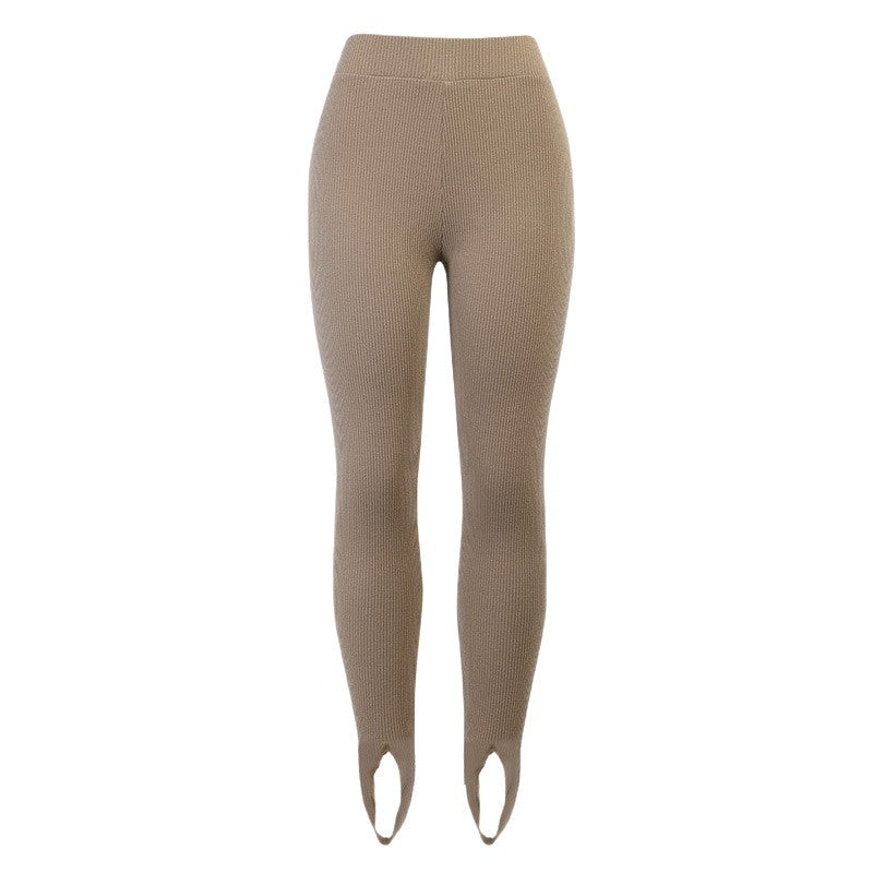 Ladies nan figure-flattering ribbed leggings with foot loop and high waistband compression Mune Fashion