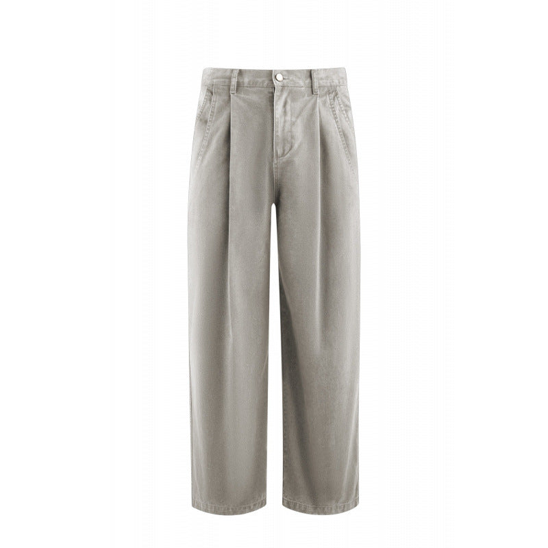 Women's High-Waisted Culotte Pants with Wide Leg, Pleats and Soft Denim Feel Mune Fashion