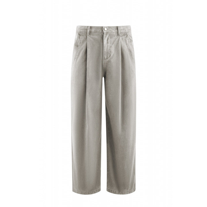Women's High-Waisted Culotte Pants with Wide Leg, Pleats and Soft Denim Feel Mune Fashion