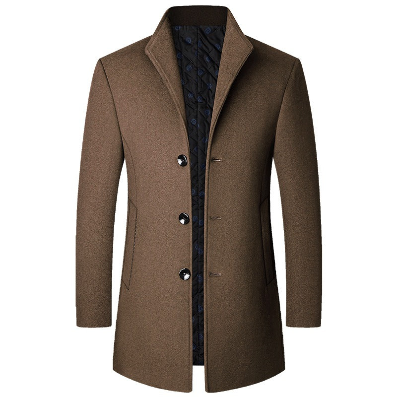 Men's elegant short coat made of wool blend with quilted lining and slim stand-up collar Mune Fashion