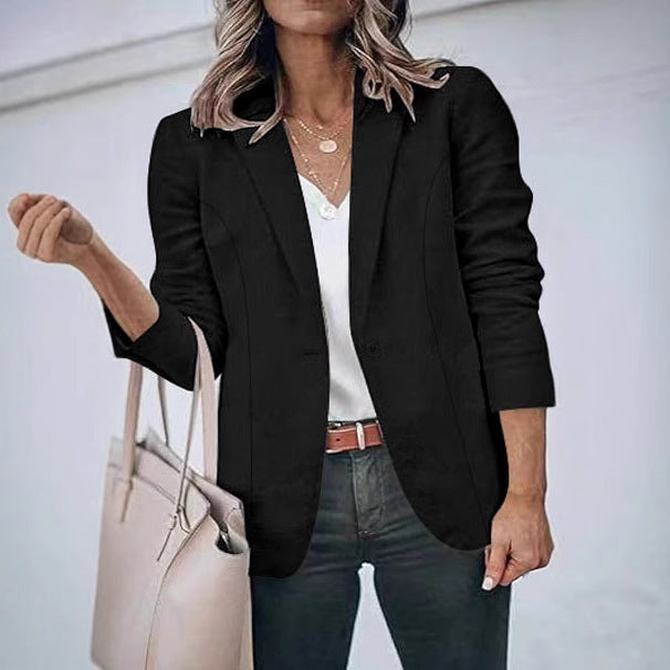Women's Tailored Blazer with Notched Lapel, Light Shoulder Padding, and One-Button Closure Mune Fashion