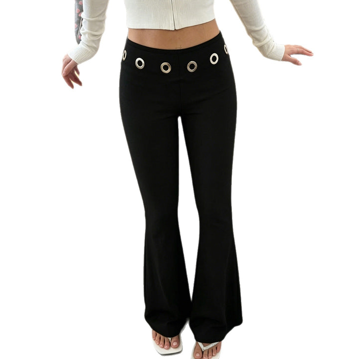 Women's flared trousers with decorative metal eyelet waistband and stretch jersey Mune Fashion