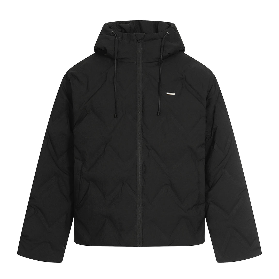Women's short padded hooded jacket with reflective chevron quilting Mune Fashion