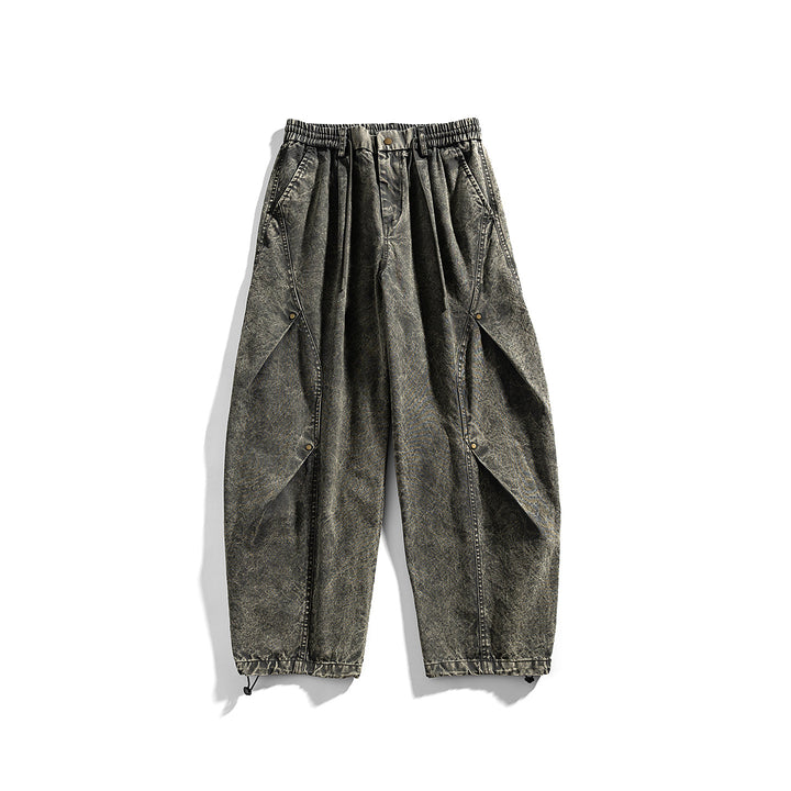 Men's loose cotton cargo pants with elastic waistband, drawstring and utility details Drune