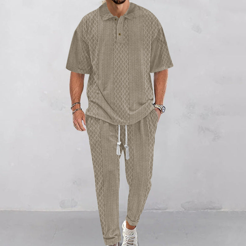 Men's knitted leisure set with polo collar and drawstring jogging pants Mune Fashion