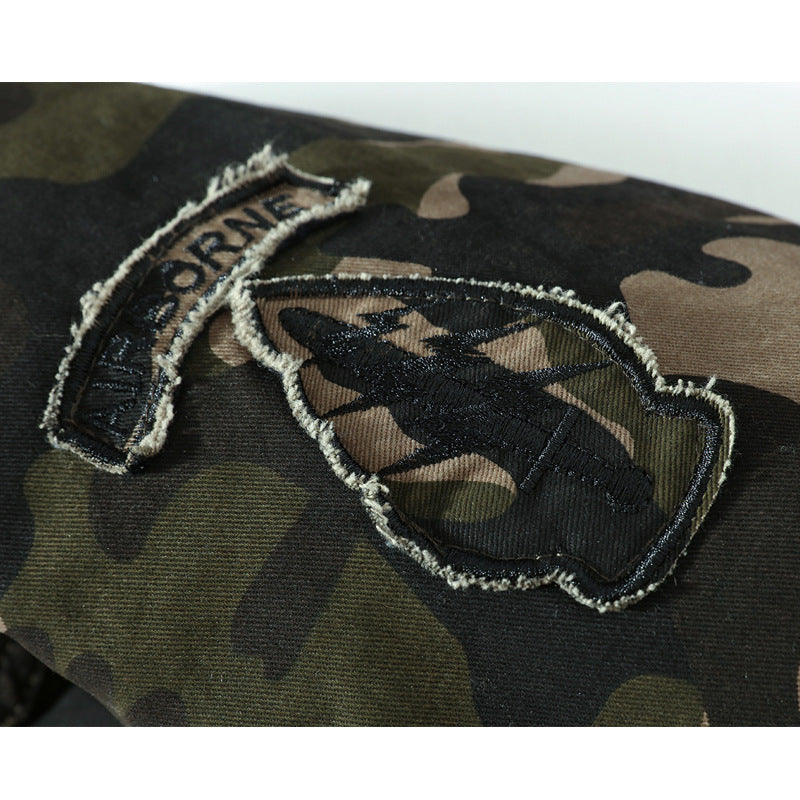 Men's field jacket in camouflage pattern with teddy fleece lining, multiple pockets and shoulder epaulets Mune Fashion