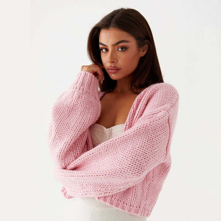 Women's Oversized Chunky Knit Cardigan with Shawl Collar and Ribbed Cuffs Mune Fashion