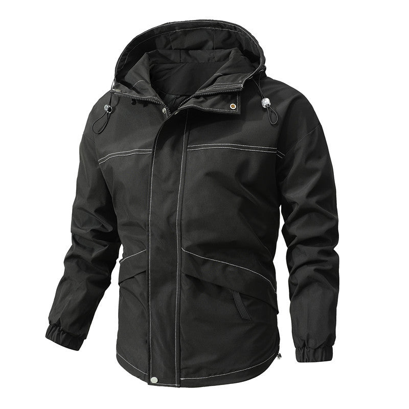 Men's washed canvas bomber jacket with stand-up collar, concealed zipper and side pockets Mune Fashion