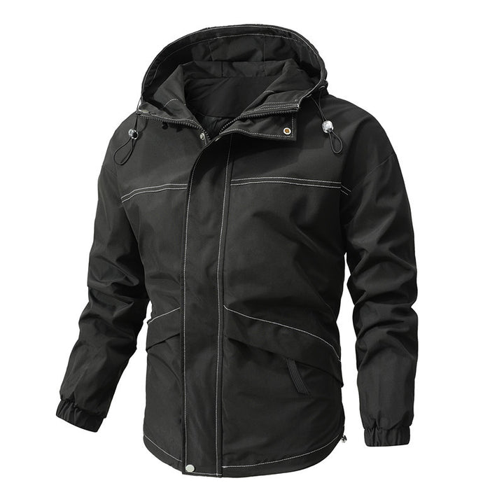 Men's washed canvas bomber jacket with stand-up collar, concealed zipper and side pockets Mune Fashion