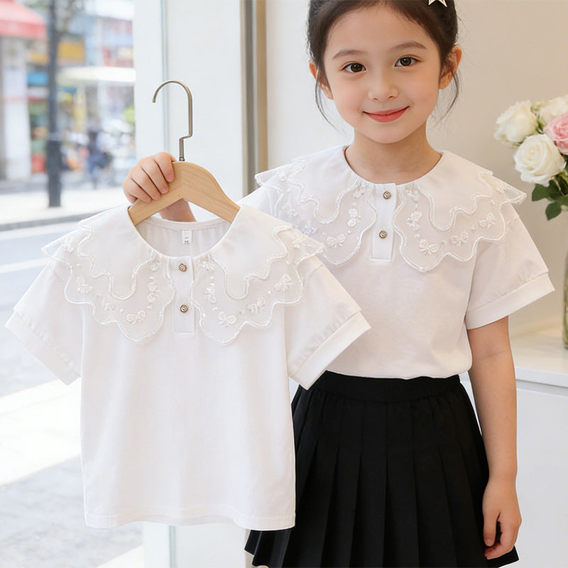 Girl T-Shirt with playful ruffle neckline Mune Fashion