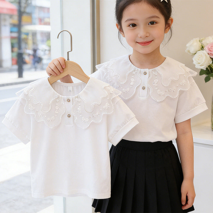Girl T-Shirt with playful ruffle neckline Mune Fashion