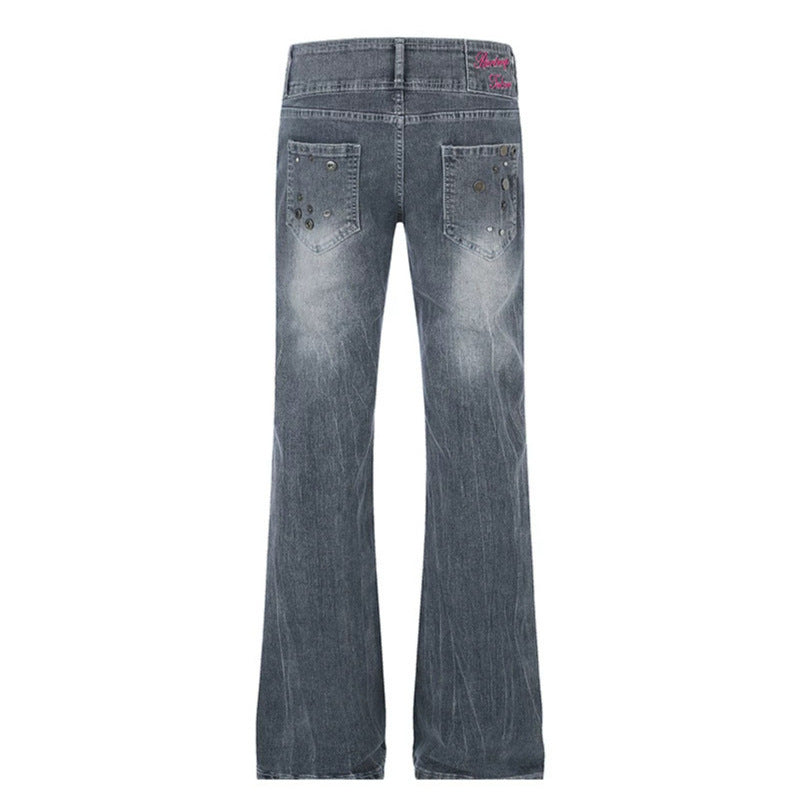Women's High-Waist Flared Jeans with Wide Leg, Double Button and Stud Detail Mune Fashion