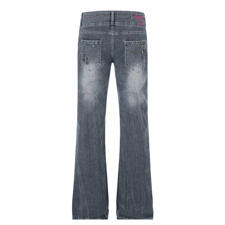 Women's High-Waist Flared Jeans with Wide Leg, Double Button and Stud Detail Mune Fashion