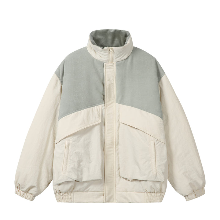 Unisex Boxy Puffer Jacket with high stand-up collar, cord shoulder yoke and large flap pockets Mune Fashion
