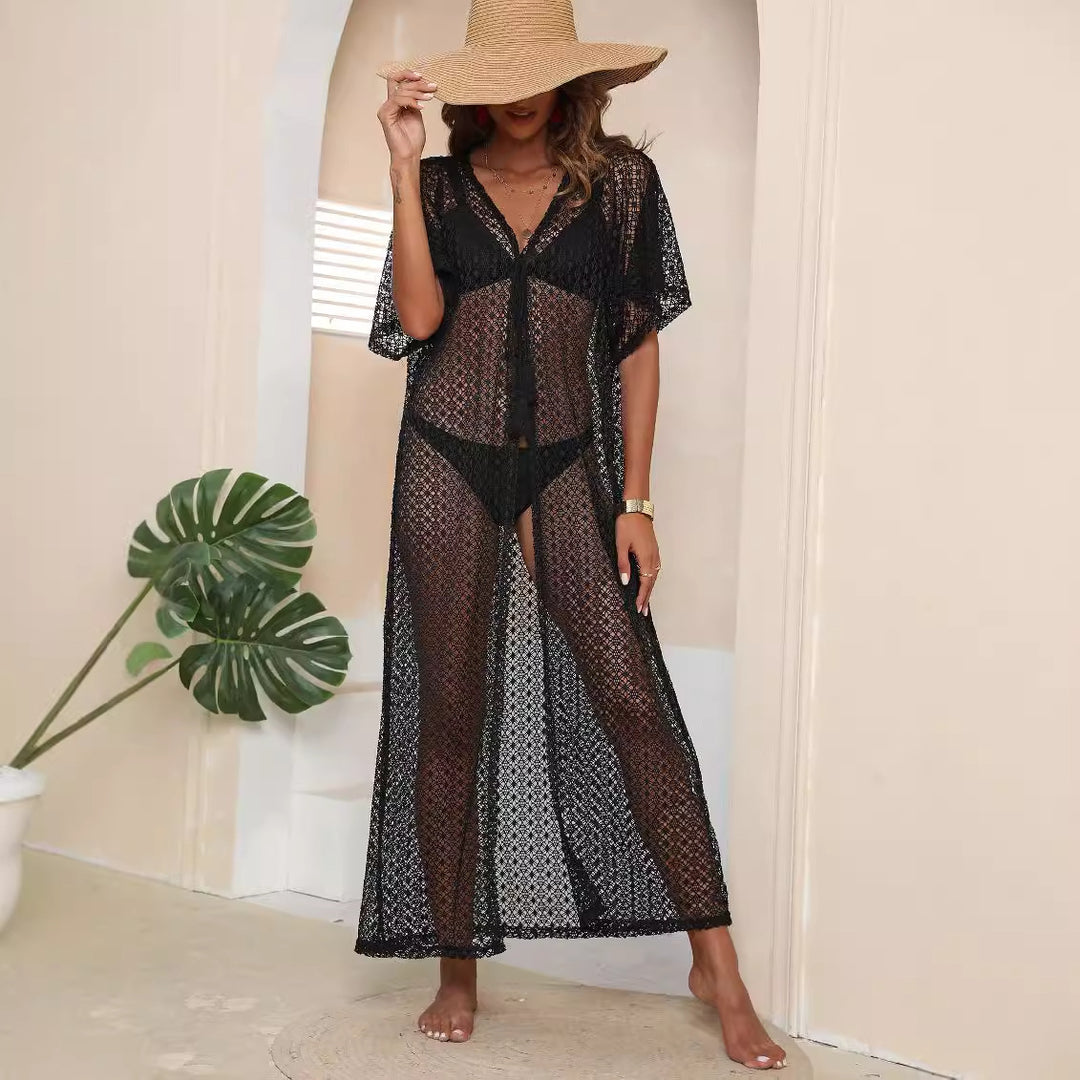 Women's airy crochet beach cover-up with elegant V-neck Mune Fashion
