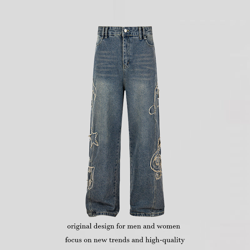 Women's jeans with high waistband, wide leg cut, stitch and destroy details Mune Fashion