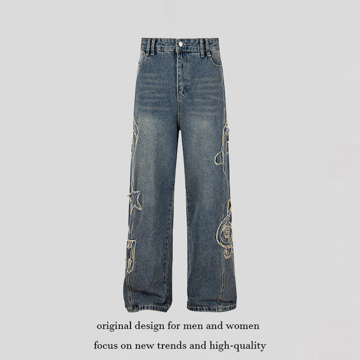 Women's jeans with high waistband, wide leg cut, stitch and destroy details Mune Fashion