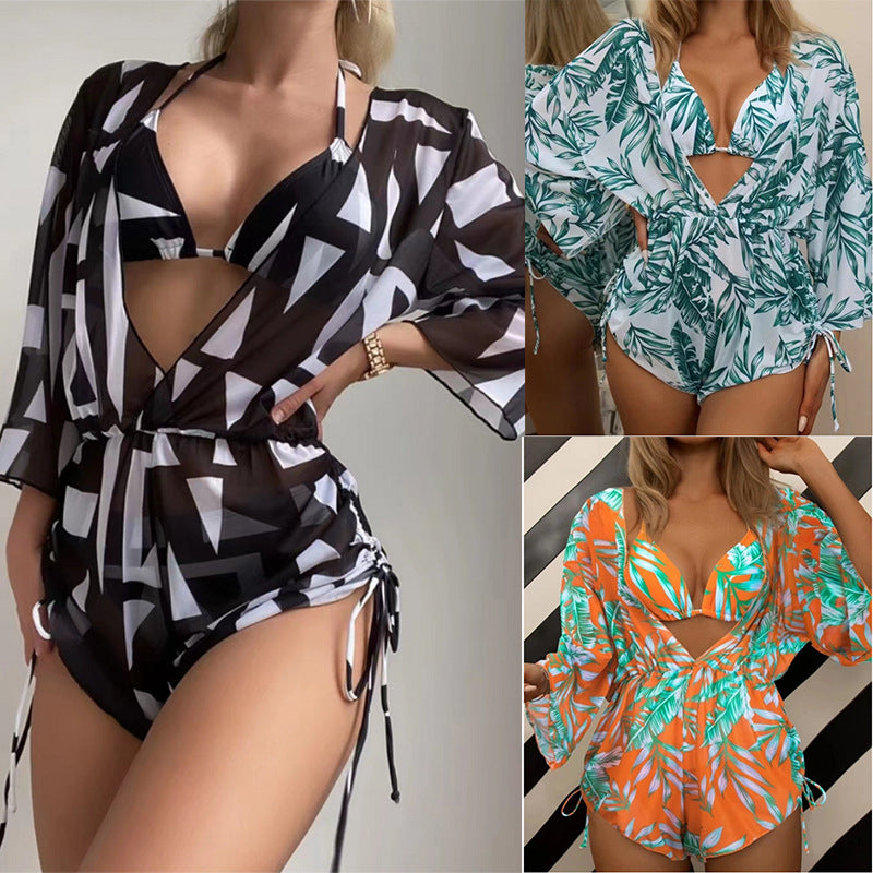 Women's bikini set with transparent cover-up and fashionable geometric pattern Mune Fashion