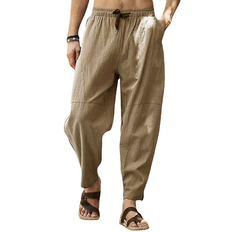 Men's casual linen harem pants with elastic waistband and side pockets Mune Fashion