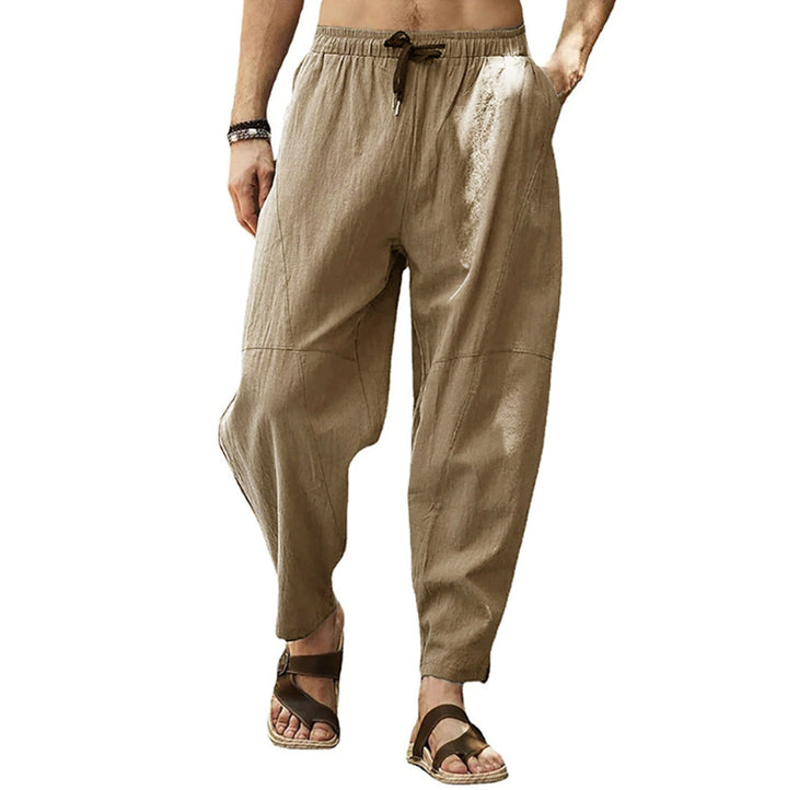 Men's casual linen harem pants with elastic waistband and side pockets Mune Fashion
