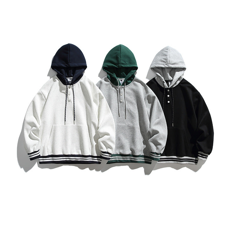 Unisex Oversize Hoodie with Contrast Hood, Button Placket and Kangaroo Pocket Mune Fashion