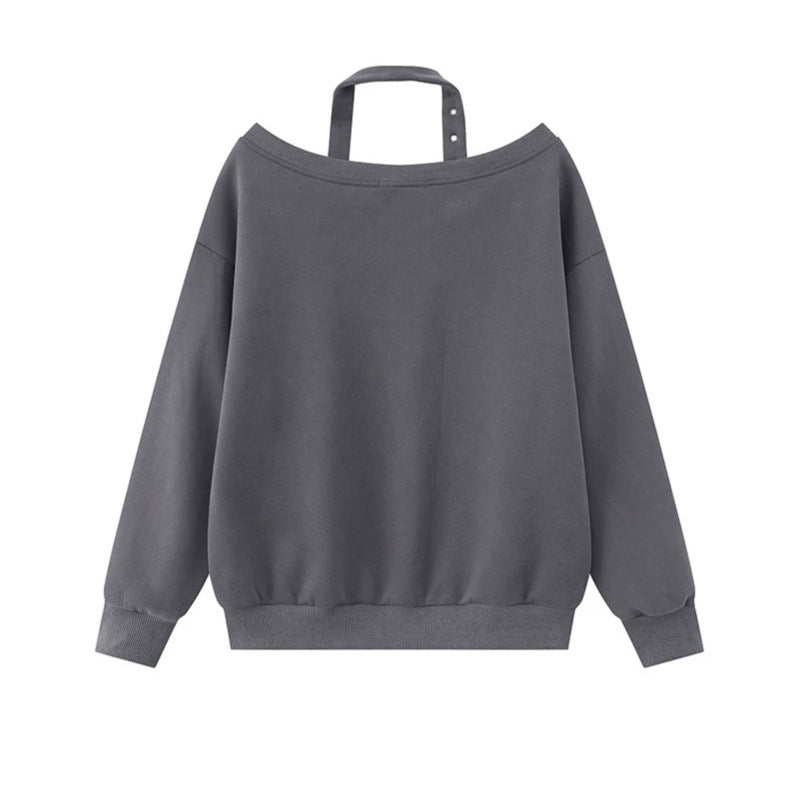 Women's oversized sweatshirt with asymmetrical strap, kangaroo pocket and large lettering Mune Fashion