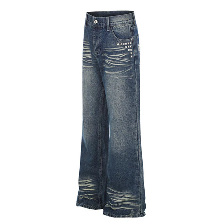 Women Wide High-Waist Distressed Jeans in Palazzo Style with Studded Detailing Mune Fashion
