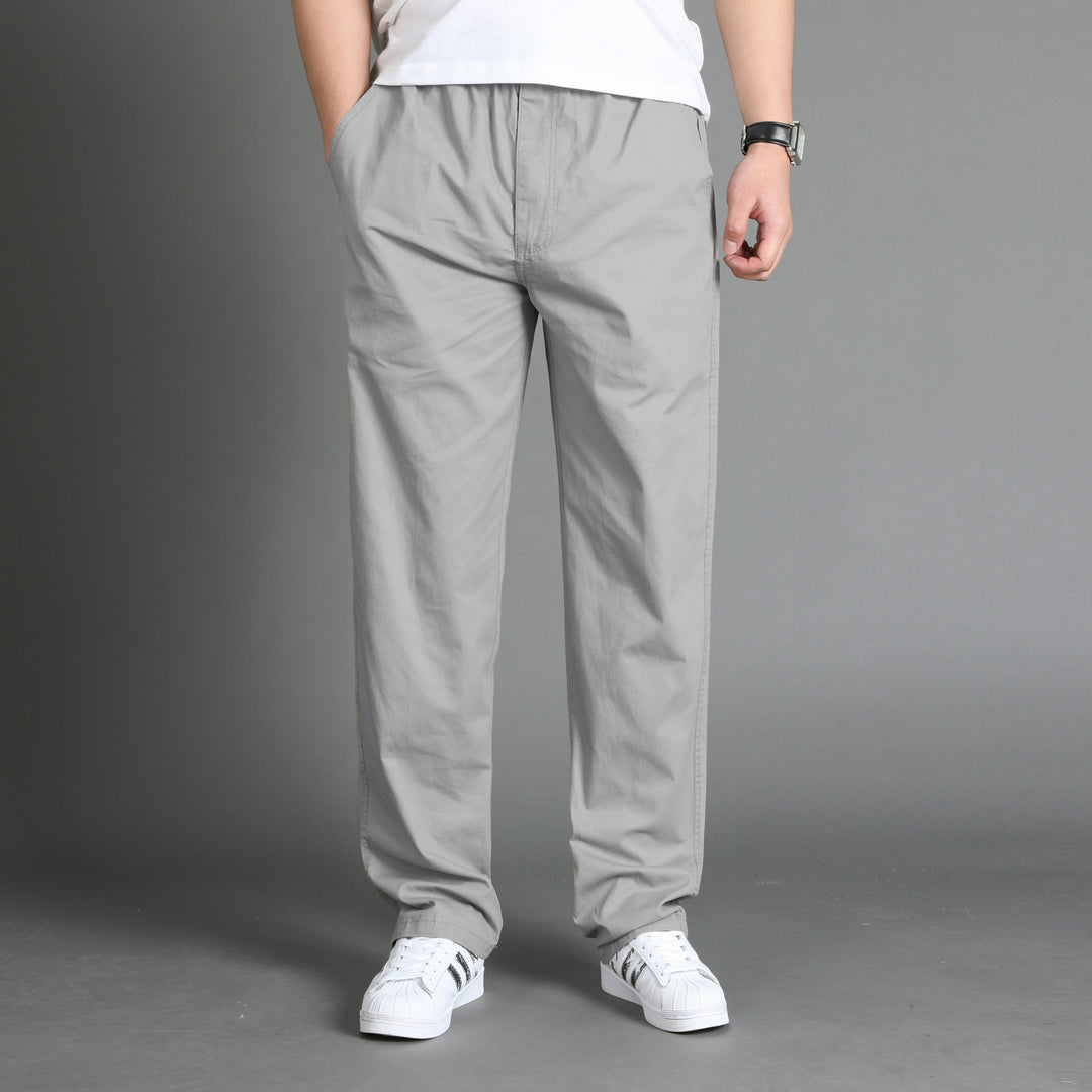 Men's Casual Canvas Chino Pants with Elastic Drawstring Waistband, Patch Pockets & Straight Leg Mune Fashion