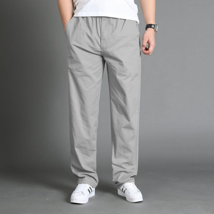 Men's Casual Canvas Chino Pants with Elastic Drawstring Waistband, Patch Pockets & Straight Leg Mune Fashion