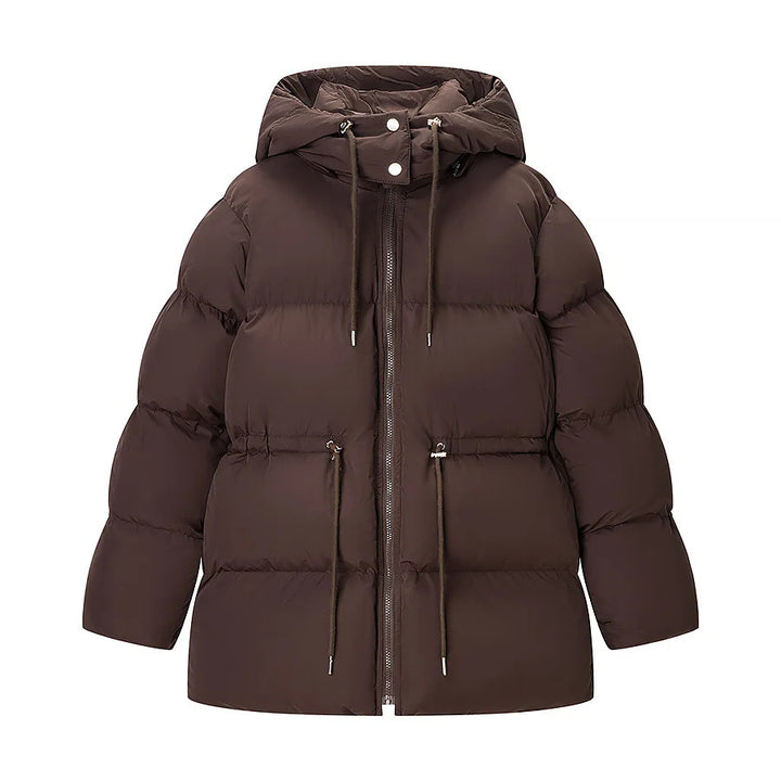 Women's padded quilted jacket with hood, drawstring waist and two-way zipper Mune Fashion