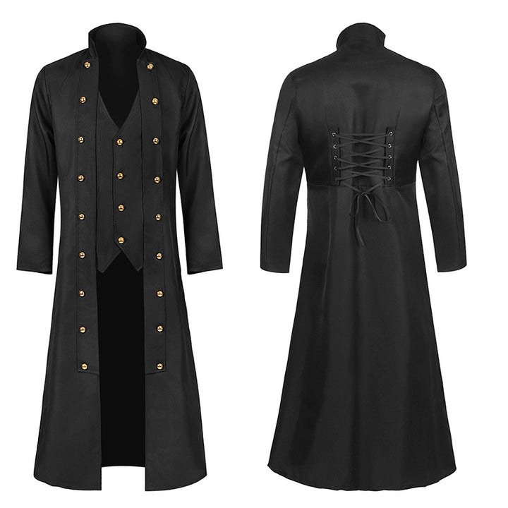 Men's fitted frock coat with integrated vest, adjustable waist lacing at the back, and double-row decorative buttons Mune Fashion
