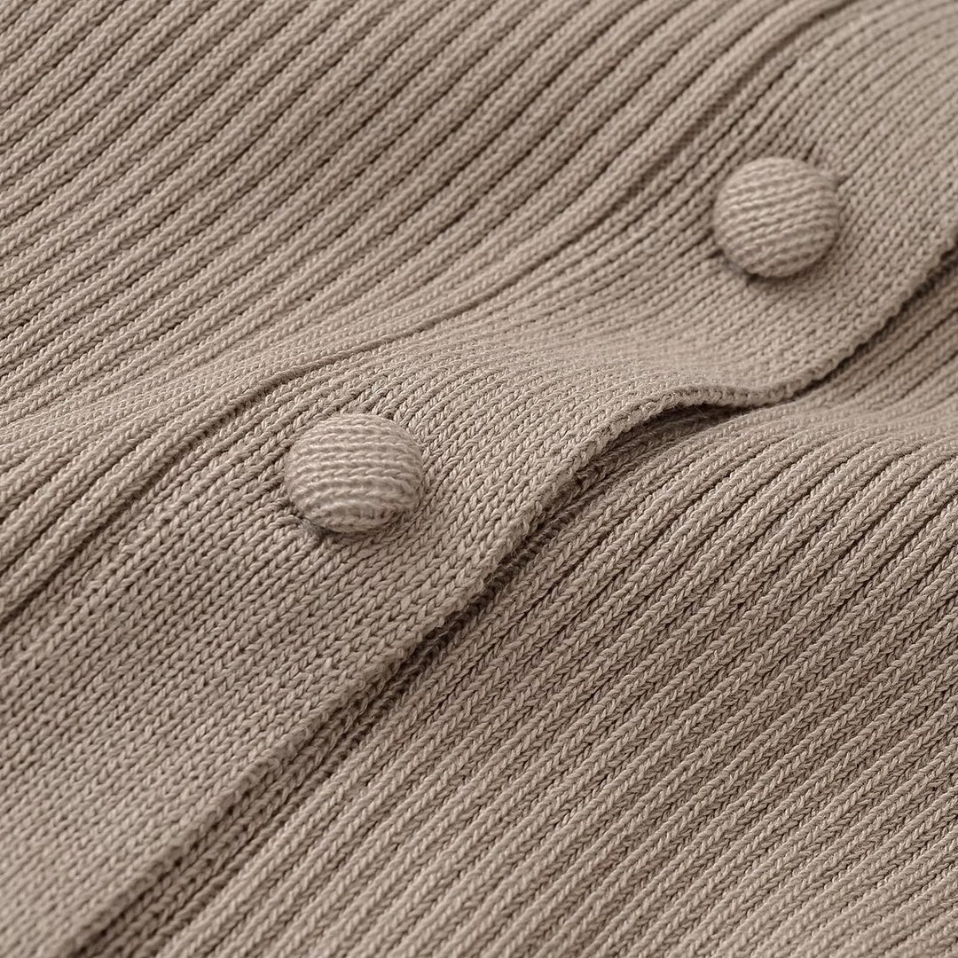 Women’s Structured Ribbed Knit Cardigan with Stand-Up Collar and Waist Seam Mune Fashion