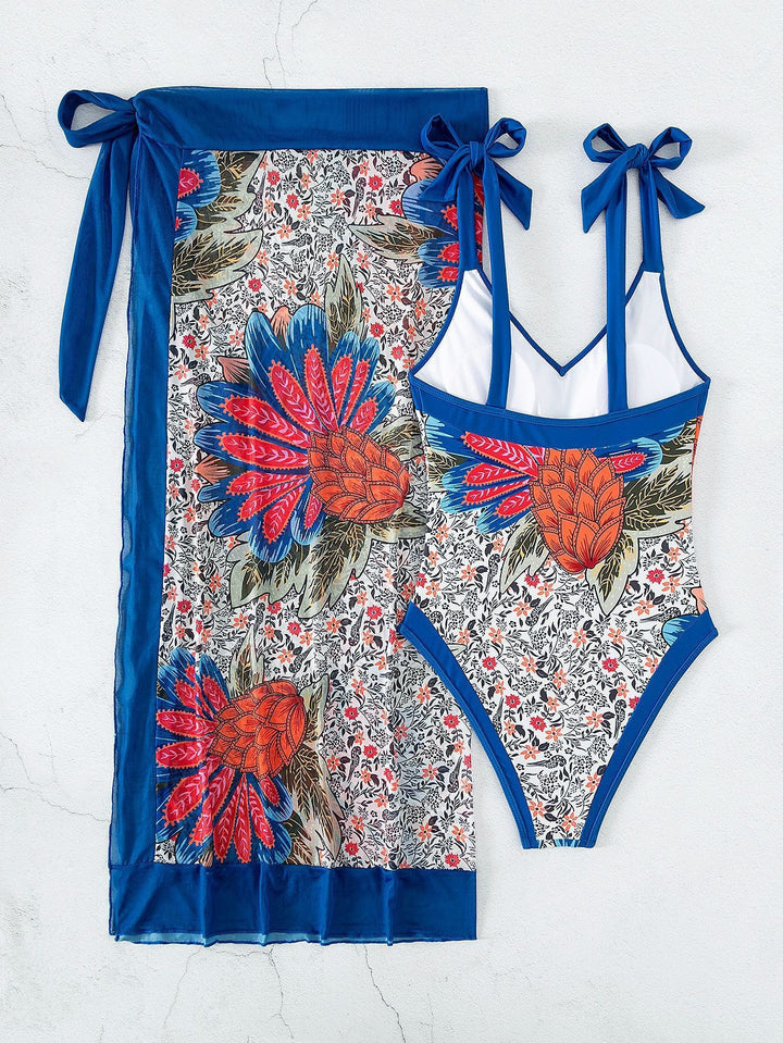 Women’s Floral Patterned One-Piece Swimsuit with Wrap Skirt Mune Fashion
