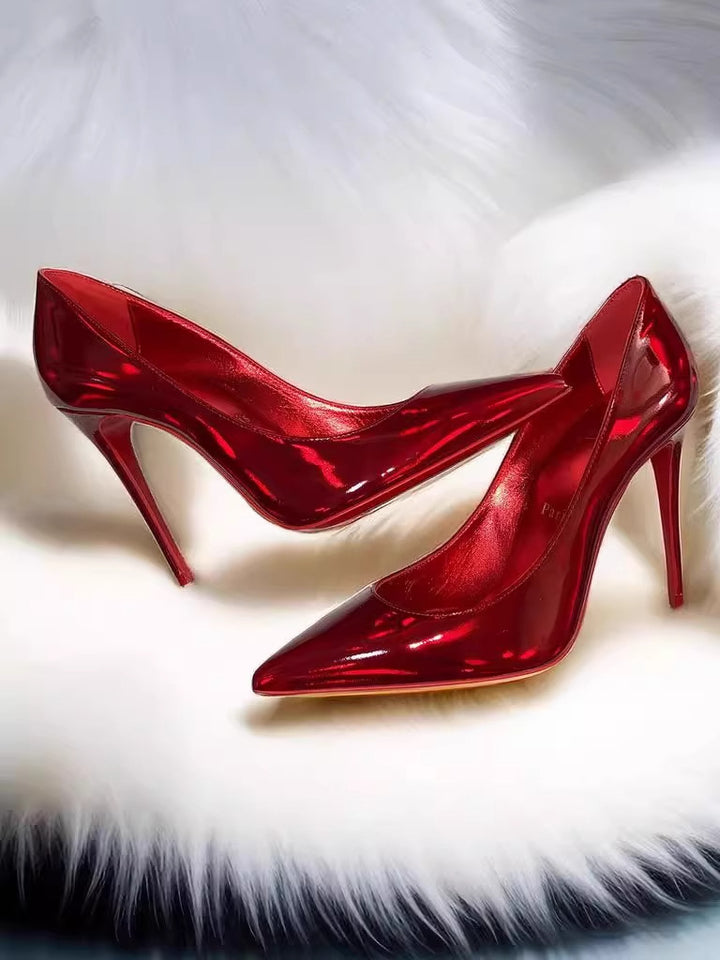 Women lace patent pumps with high stiletto heel Mune Fashion