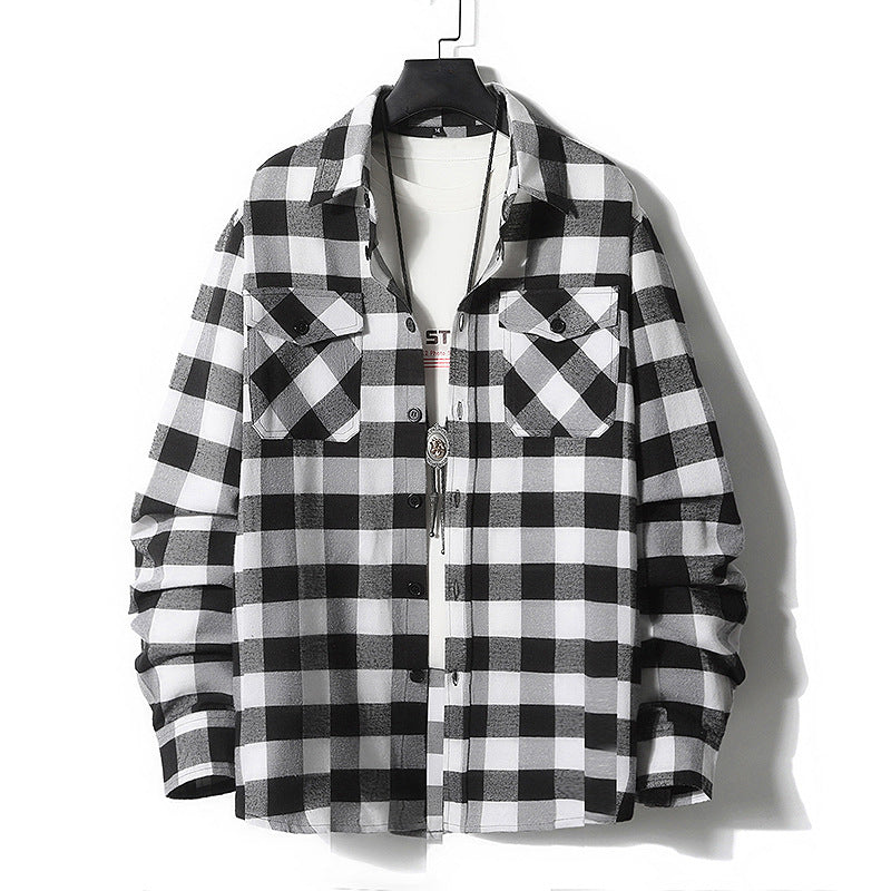 Men's Checked Flannel Shirt Jacket with Chest Pockets and Relaxed Fit Mune Fashion