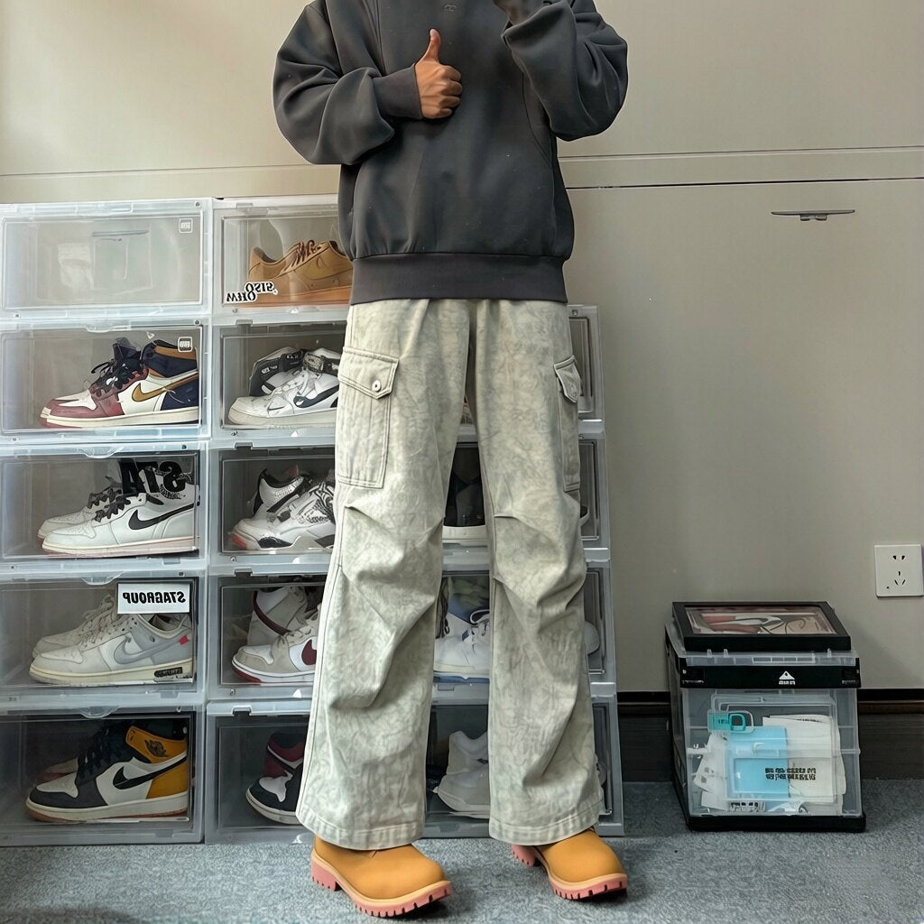 Men's Functional Cargo Pants with Wide Legs Mune Fashion