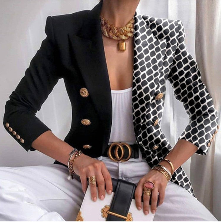 Women's Tailored Double-Breasted Blazer with Distinctive Shoulder, Gold Buttons and Glitter Ombre Mune Fashion