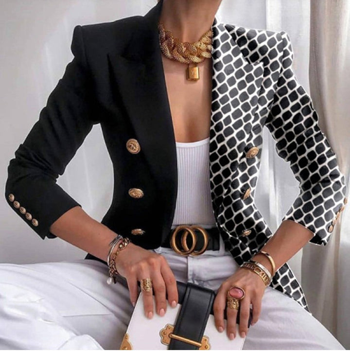Women's Tailored Double-Breasted Blazer with Distinctive Shoulder, Gold Buttons and Glitter Ombre Mune Fashion