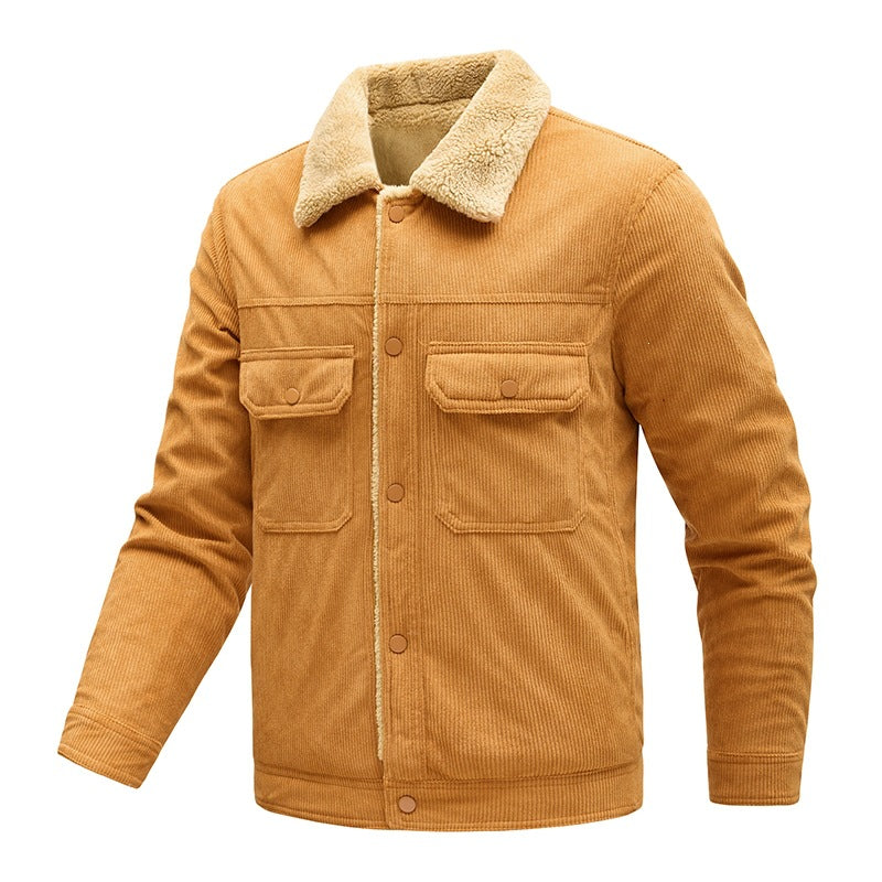 Men's cord jacket with teddy lining, faux fur collar and snap button pockets Mune Fashion