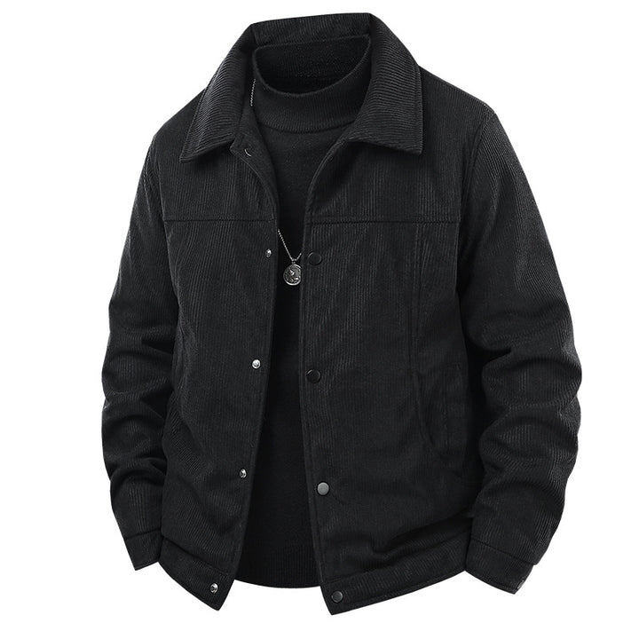 Men's cord jacket in trucker style with snap button closure and classic shirt collar Mune Fashion