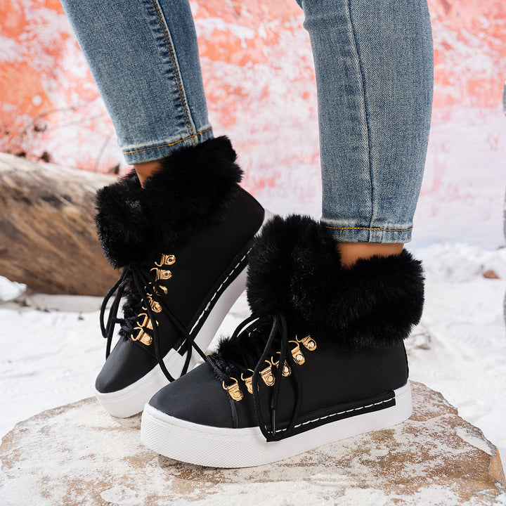 Ladies' Winter Sneaker Ankle Boot with Faux Fur Collar and Platform Mune Fashion