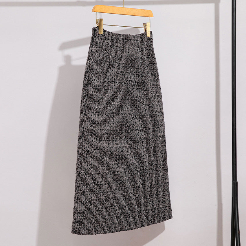 Women's High-Waisted Tweed Midi Skirt with Straight Cut and Light A-Line Mune Fashion