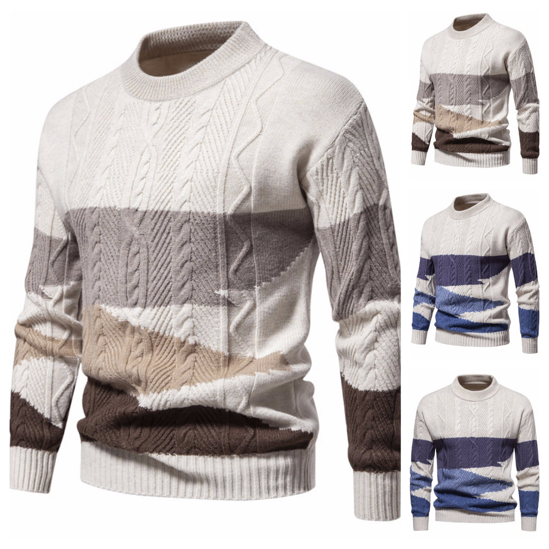 Men's Structured Colorblock Cable Knit Turtleneck Sweater in Cotton Blend Mune Fashion