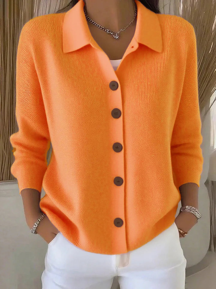 Women's fine knit cardigan with shirt collar and full button placket Mune Fashion