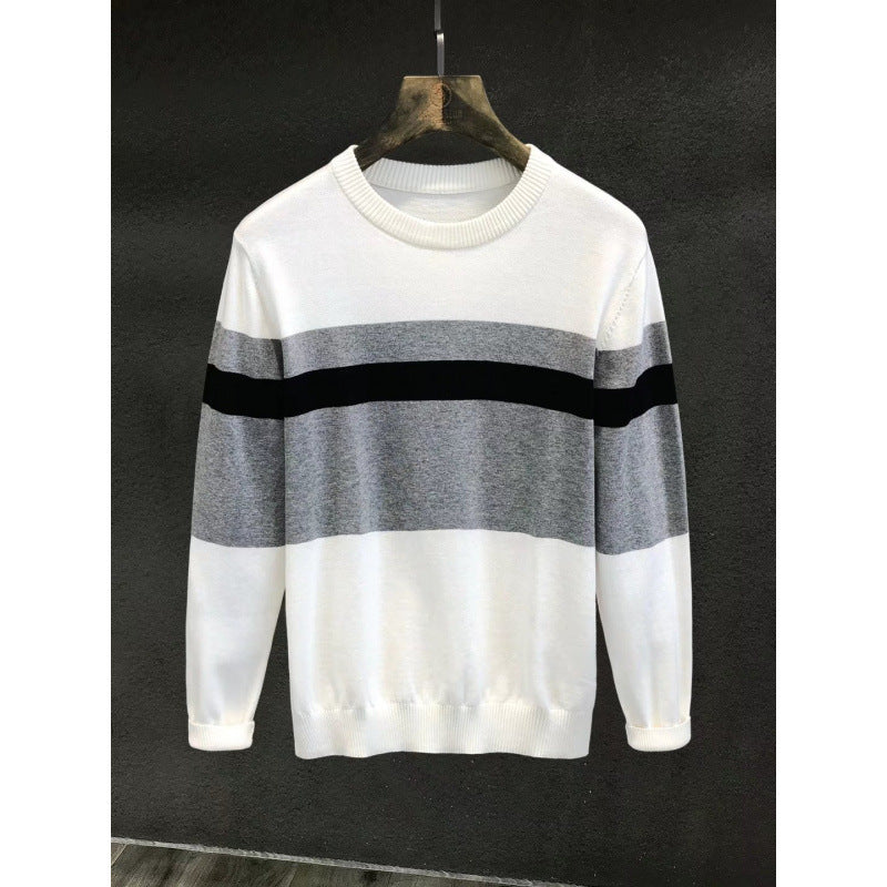 Men's Fine Crewneck Sweater with Block Stripes and Regular Fit Mune Fashion