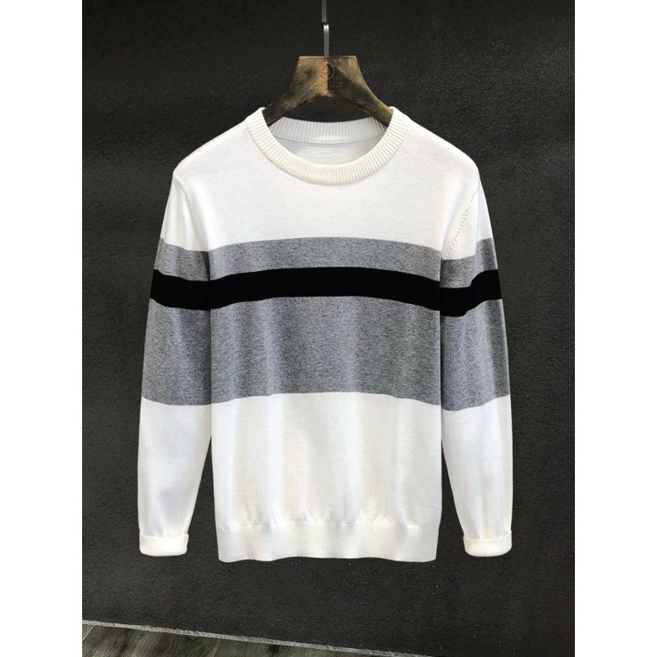 Men's Fine Crewneck Sweater with Block Stripes and Regular Fit Mune Fashion