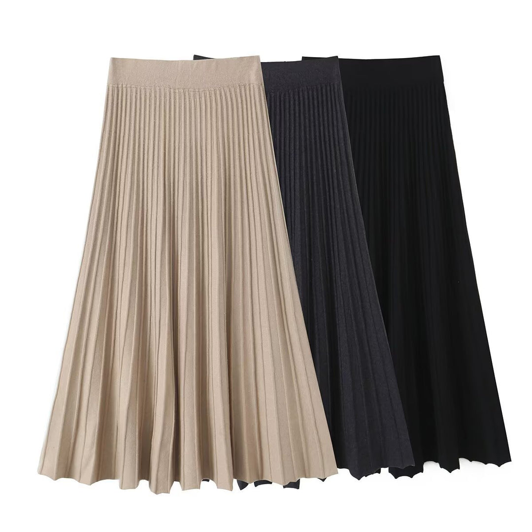 Women Pleated Maxi Skirt with High Stretch Waistband Mune Fashion