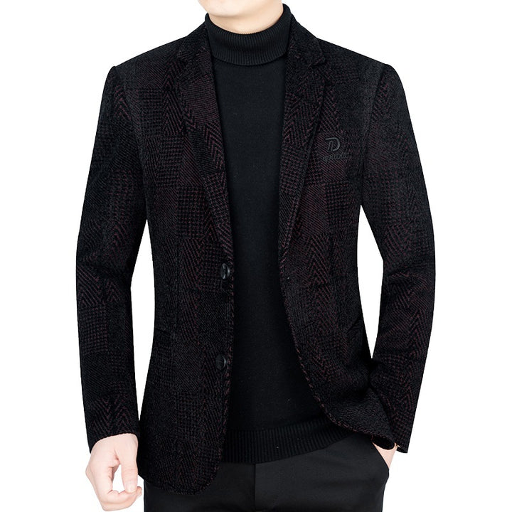 Men's Slim-Fit Velvet Structure Blazer with Glencheck Design Mune Fashion