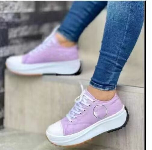 Women's Platform Canvas Sneakers with Reinforced Toe Cap, Textured Rubber Sole and Padded Shaft Mune Fashion