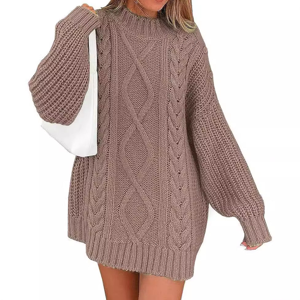 Women’s Oversized Knit Dress with Cable and Ribbed Texture Mune Fashion